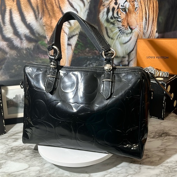 Coach Handbags - LOW START!!!!🪰😎🚨🤪Coach Black Patent Leather Embossed Shoulder/Crossbody bag